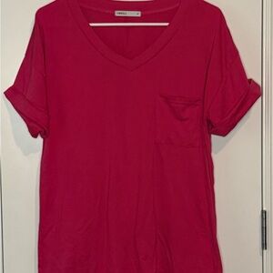 Women's V-Neck Pink Top Hot Pink M